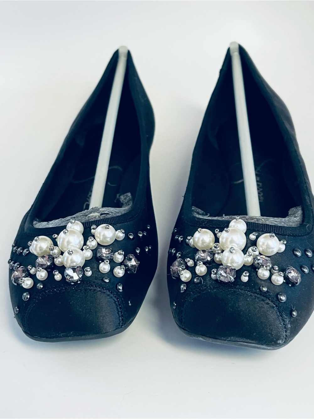 NWOT Jessica Simpson Black Pearl & Crystal Embellished Ballet Flats